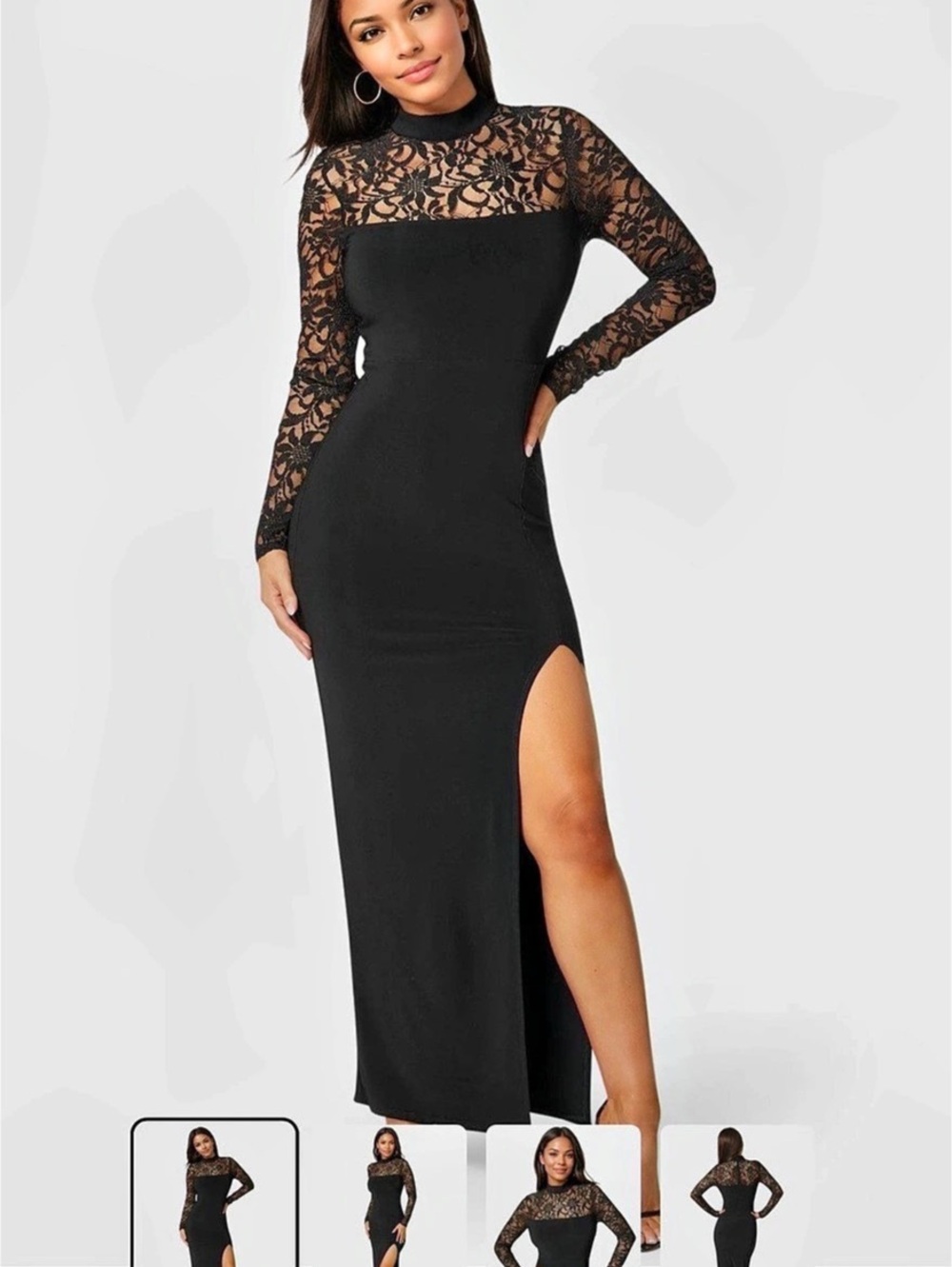 bebe Mock Neck Lace Bodice Maxi Dress Black Size Medium